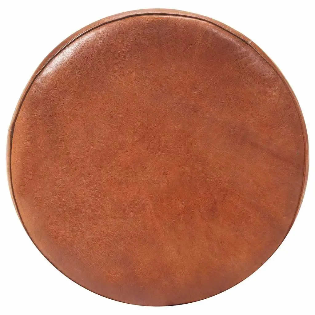Bar Stools Real Leather Seats Footrest 2 Piece Brown