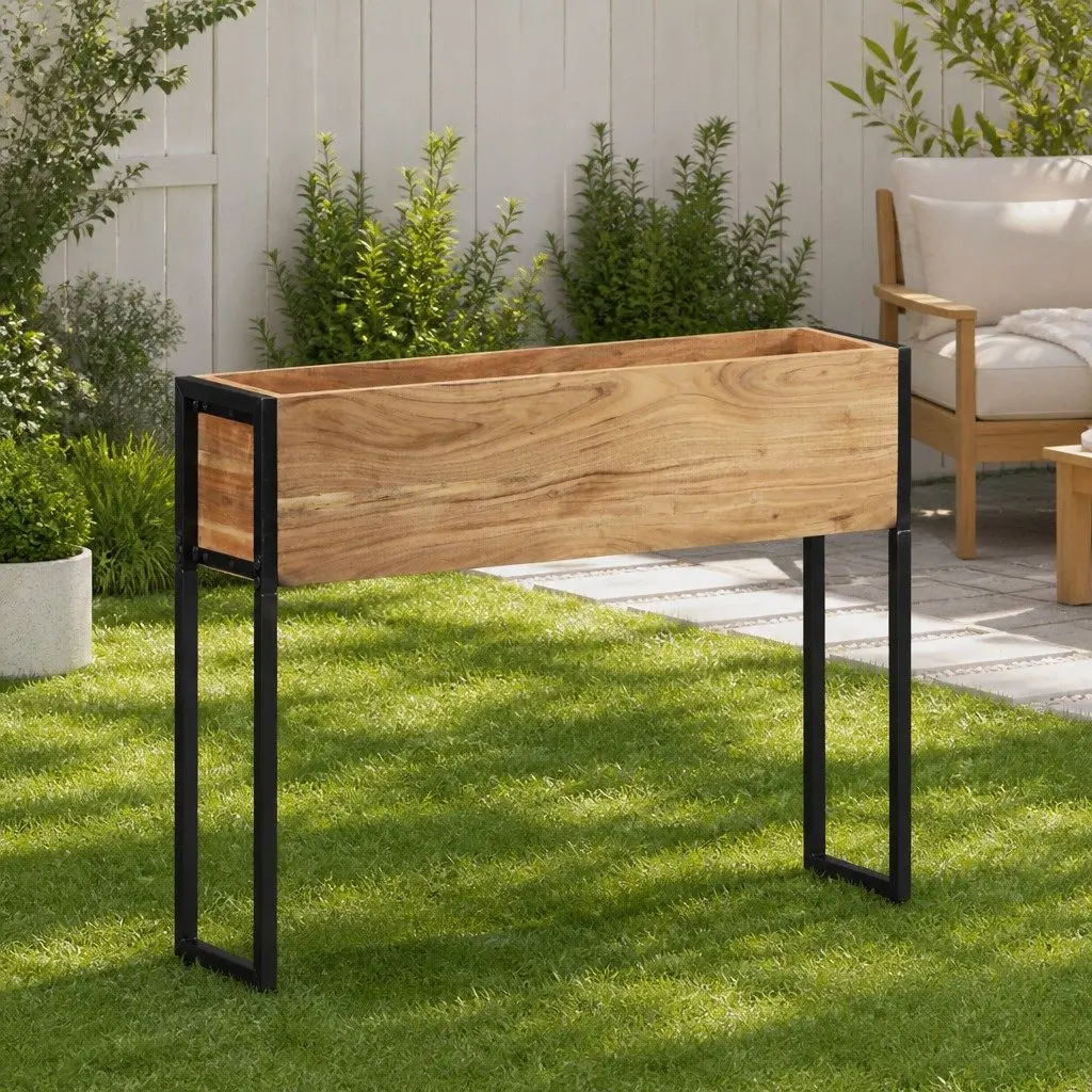 Wooden Planter Box Raised Bed 90x20x68cm Acacia Wood Brown