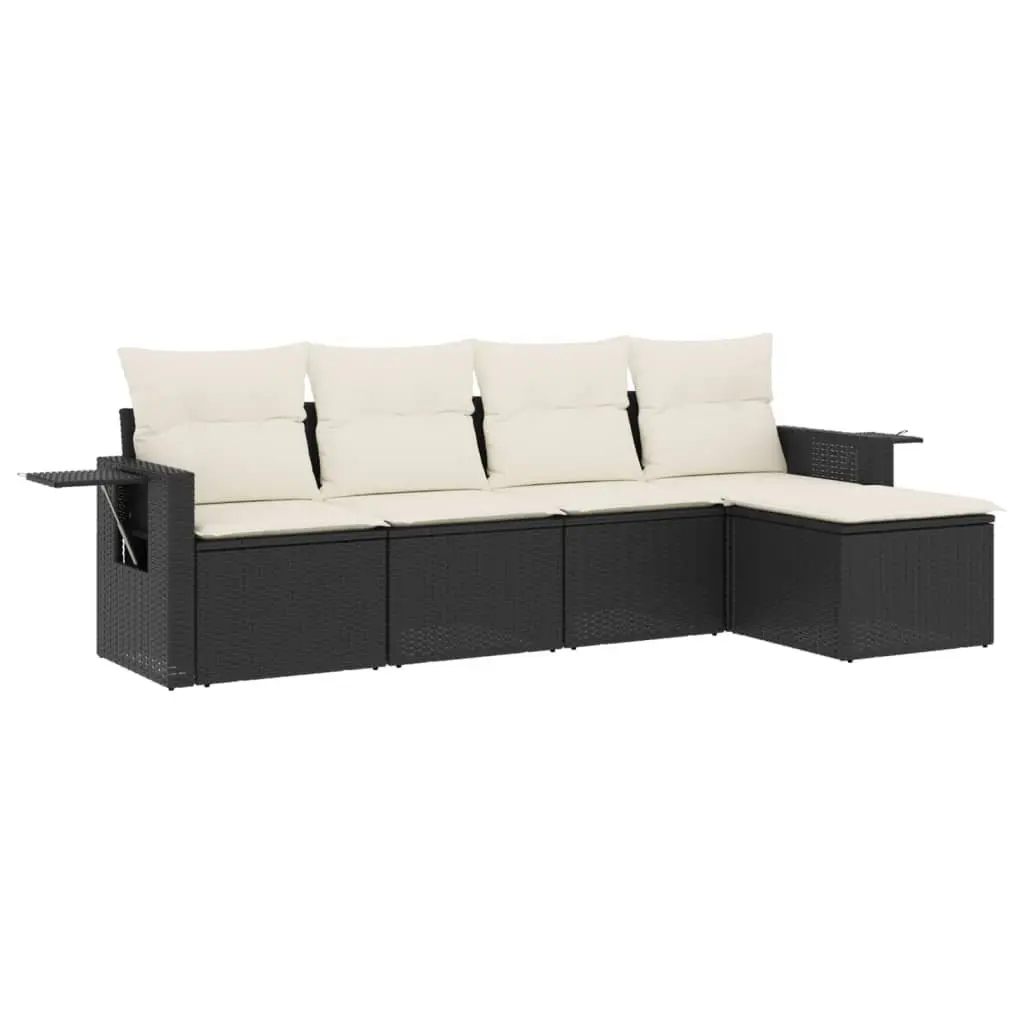 5 Piece Garden Sofa Set Outdoor Patio Furniture Black Poly Rattan Modular with
