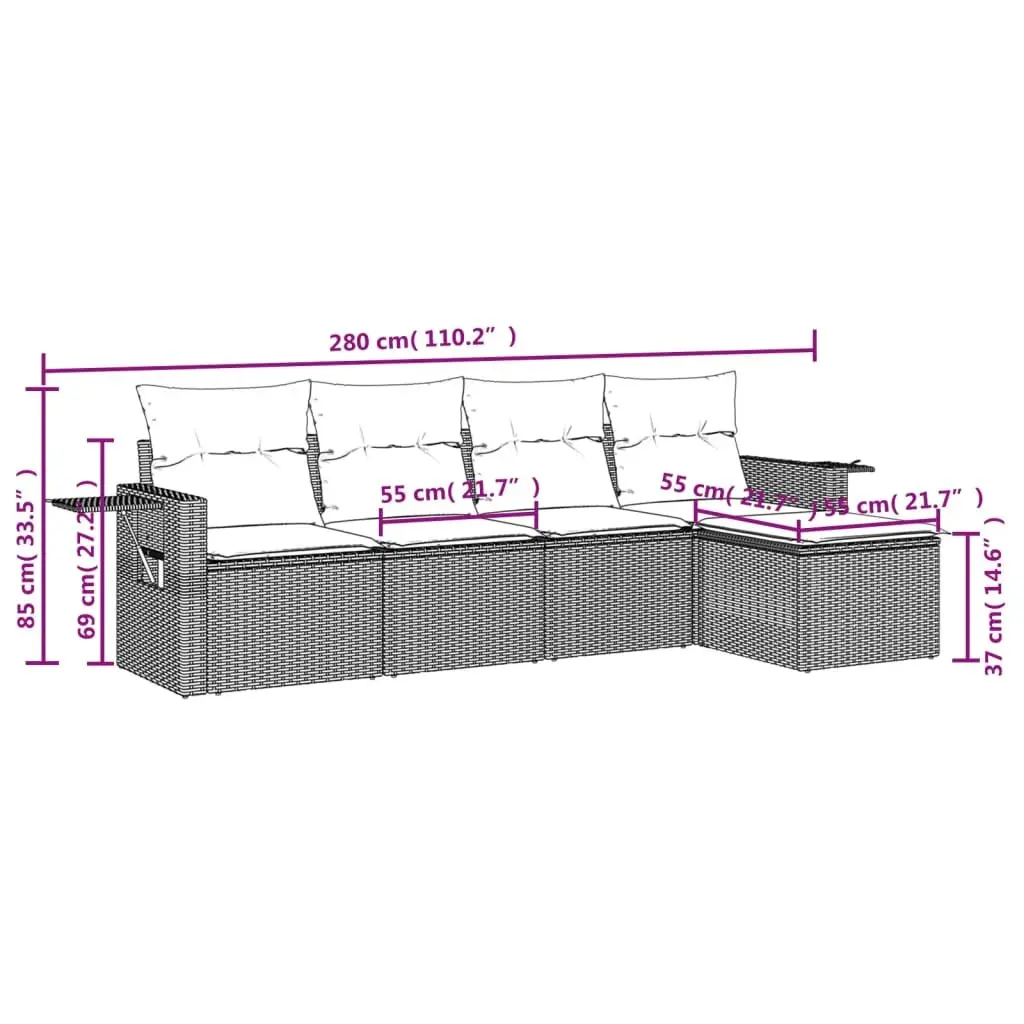 5 Piece Garden Sofa Set Outdoor Patio Furniture Black Poly Rattan Modular with