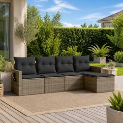 Garden Sofa Set 5 Piece Outdoor Furniture with Cushions Grey Rattan Patio