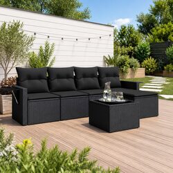 Garden Sofa Set 6 Piece Outdoor Furniture Patio Black Poly Rattan with Cushions