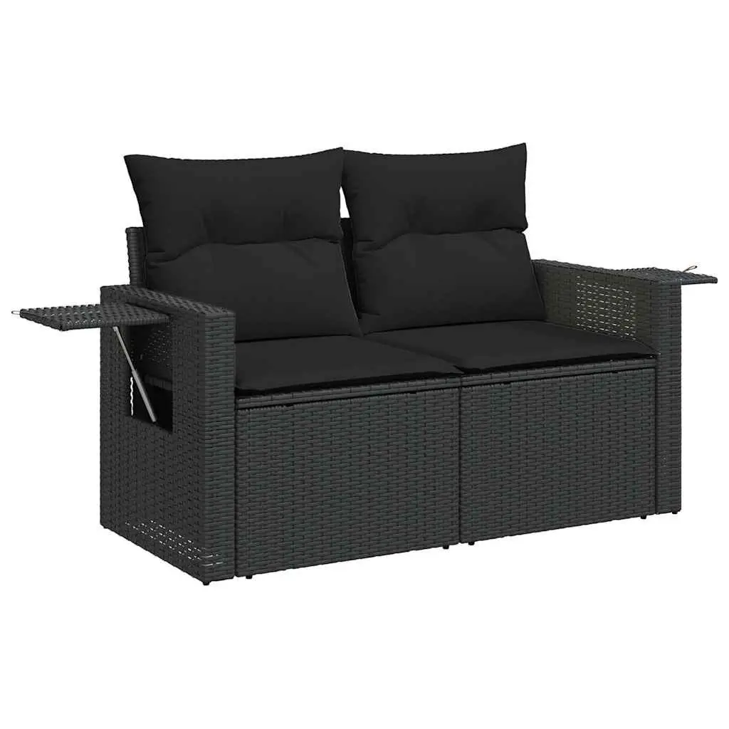 Garden Sofa Set 6 Piece Outdoor Furniture Patio Black Poly Rattan with Cushions