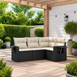 Garden Sofa Set 4 Piece Outdoor Furniture Black Poly Rattan Patio Lounge
