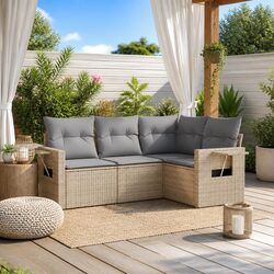 Outdoor Garden Sofa Set 4 Piece Beige Poly Rattan Patio Furniture with Cushions