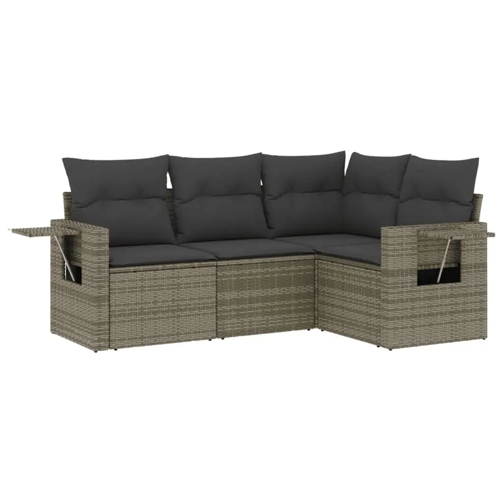 4 Piece Garden Sofa Set Grey Poly Rattan Outdoor Furniture Patio Sectional