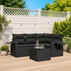 Garden Sofa Set 5 Piece Outdoor Furniture Black Patio Lounge with Cushions Table