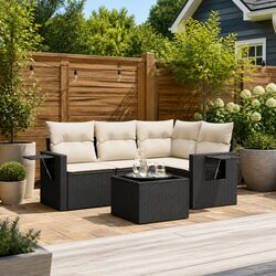 Garden Sofa Set 5 Piece Outdoor Furniture Patio Black Rattan with Cushions Table