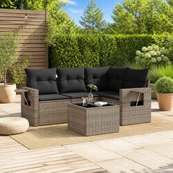Garden Sofa Set 5 Piece Outdoor Furniture with Cushions Grey Patio Rattan