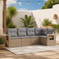 Outdoor Garden Sofa Set 5 Piece Patio Furniture with Cushions Beige Rattan