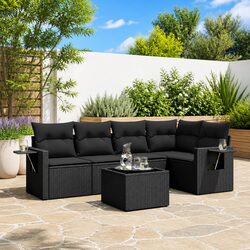 Garden Sofa Set 6 Piece Black Poly Rattan Outdoor Furniture Patio Seating