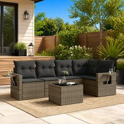 Garden Sofa Set 6 Piece Outdoor Furniture Grey Poly Rattan Patio Seating