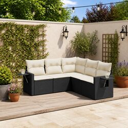 5 Piece Garden Sofa Set Outdoor Furniture Black Poly Rattan Patio Lounge