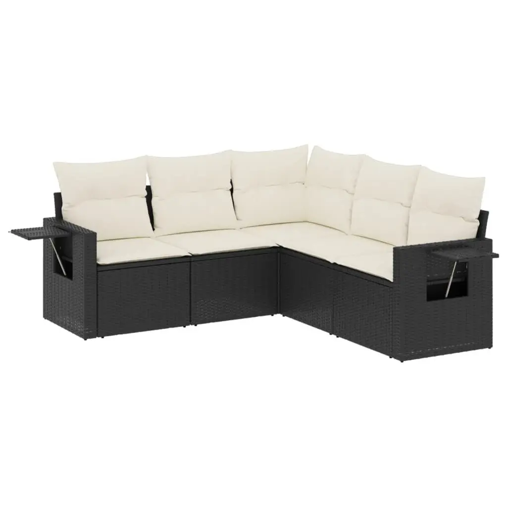 5 Piece Garden Sofa Set Outdoor Furniture Black Poly Rattan Patio Lounge