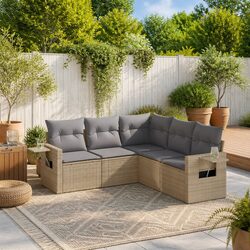 5 Piece Garden Sofa Set Outdoor Patio Furniture Beige Poly Rattan with Cushions