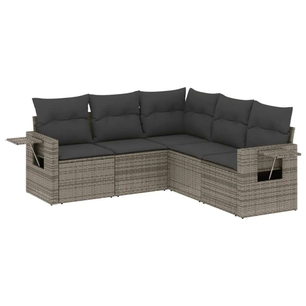 5 Piece Garden Sofa Set Grey Poly Rattan Outdoor Furniture with Cushions Patio