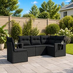 Garden Sofa Set 5 Piece Outdoor Furniture with Cushions Black Modular Patio