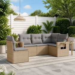 Outdoor Garden Sofa Set 5 Piece Modular Patio Furniture with Cushions Beige