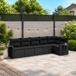 6 Piece Garden Sofa Set with Cushions Black Poly Rattan Outdoor Furniture Patio
