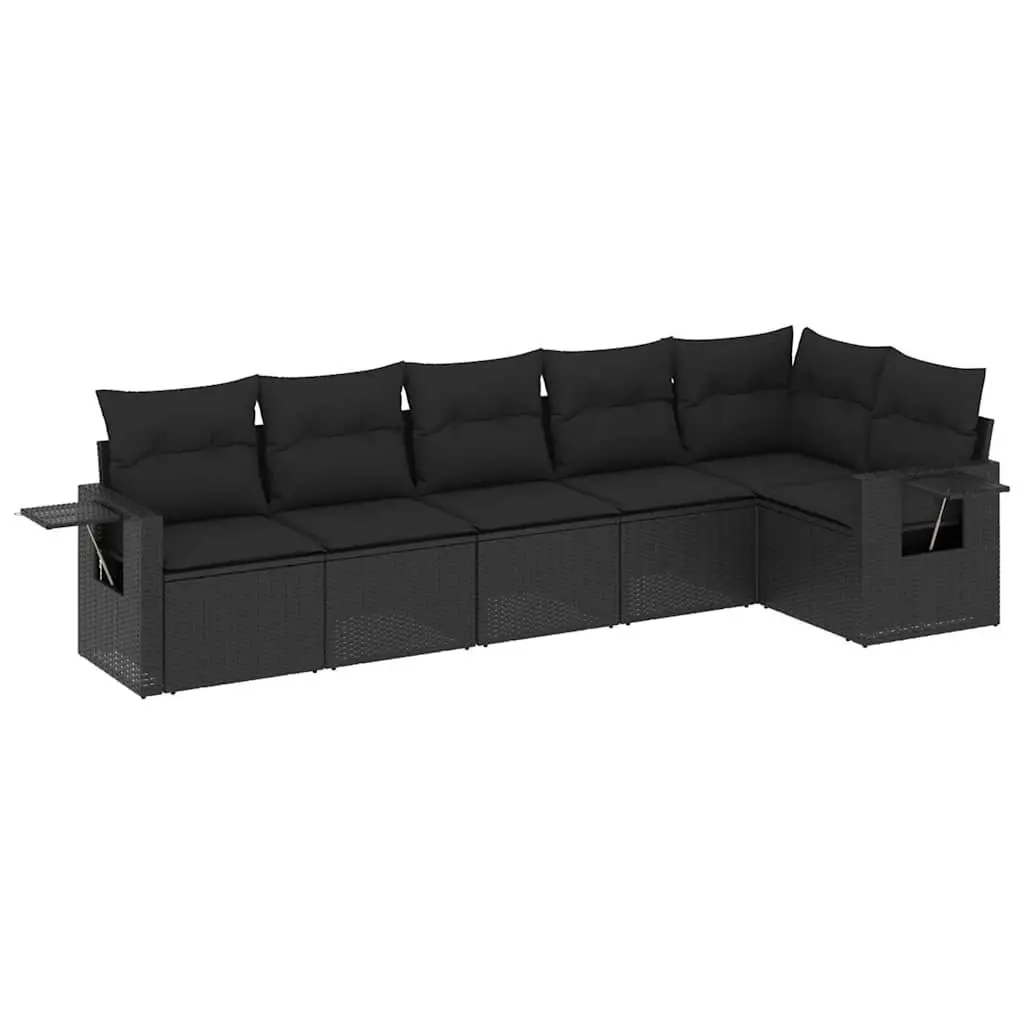 6 Piece Garden Sofa Set with Cushions Black Poly Rattan Outdoor Furniture Patio