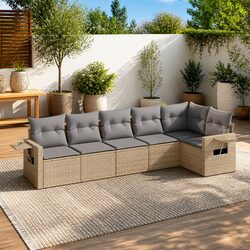 6 Piece Garden Sofa Set Outdoor Patio Furniture Beige Poly Rattan with Cushions