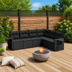 Garden Sofa Set 6 Piece Outdoor Furniture Patio Seating Black Poly Rattan