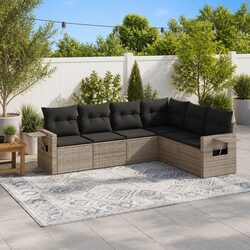 Garden Sofa Set 6 Piece Outdoor Furniture Grey Poly Rattan Modular Patio Lounge