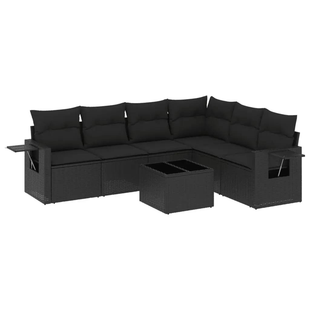 7 Piece Garden Sofa Set with Cushions Black Outdoor Patio Furniture Modular