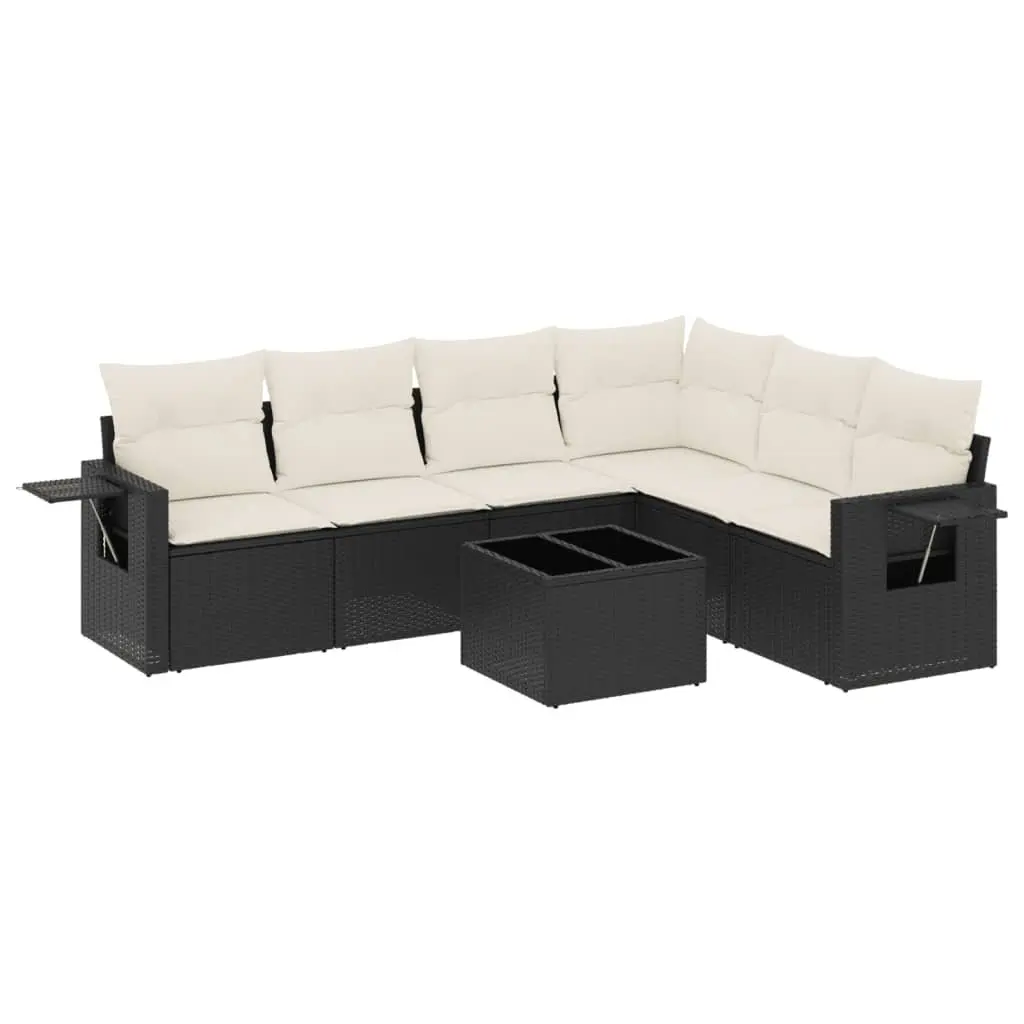 7 Piece Garden Sofa Set Outdoor Patio Furniture Black PE Rattan with Cushions