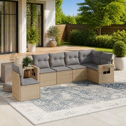 Outdoor Garden Sofa Set 6 Piece Modular Patio Furniture with Cushions Beige