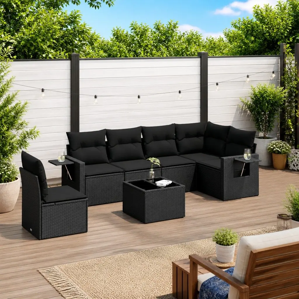 7 Piece Garden Sofa Set Outdoor Furniture Patio Seating Black with Cushions