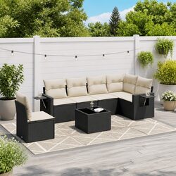 Garden Sofa Set 7 Piece Outdoor Furniture Patio Black Rattan with Cushions Table