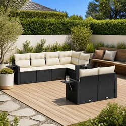 7 Piece Garden Sofa Set Outdoor Patio Furniture Black Poly Rattan with Cushions