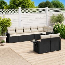 Outdoor Garden Sofa Set 8 Piece Black Poly Rattan Patio Furniture with Cushions