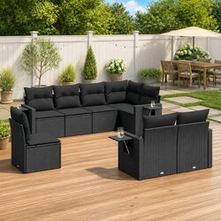 Garden Sofa Set 8 Piece Outdoor Furniture Black Poly Rattan Modular Patio Lounge