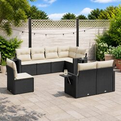 Garden Sofa Set 8 Piece Outdoor Furniture Black Poly Rattan Modular Patio
