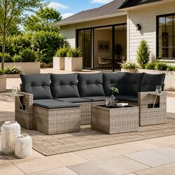 Garden Sofa Set 7 Piece Outdoor Furniture Patio Sectional with Cushions Grey