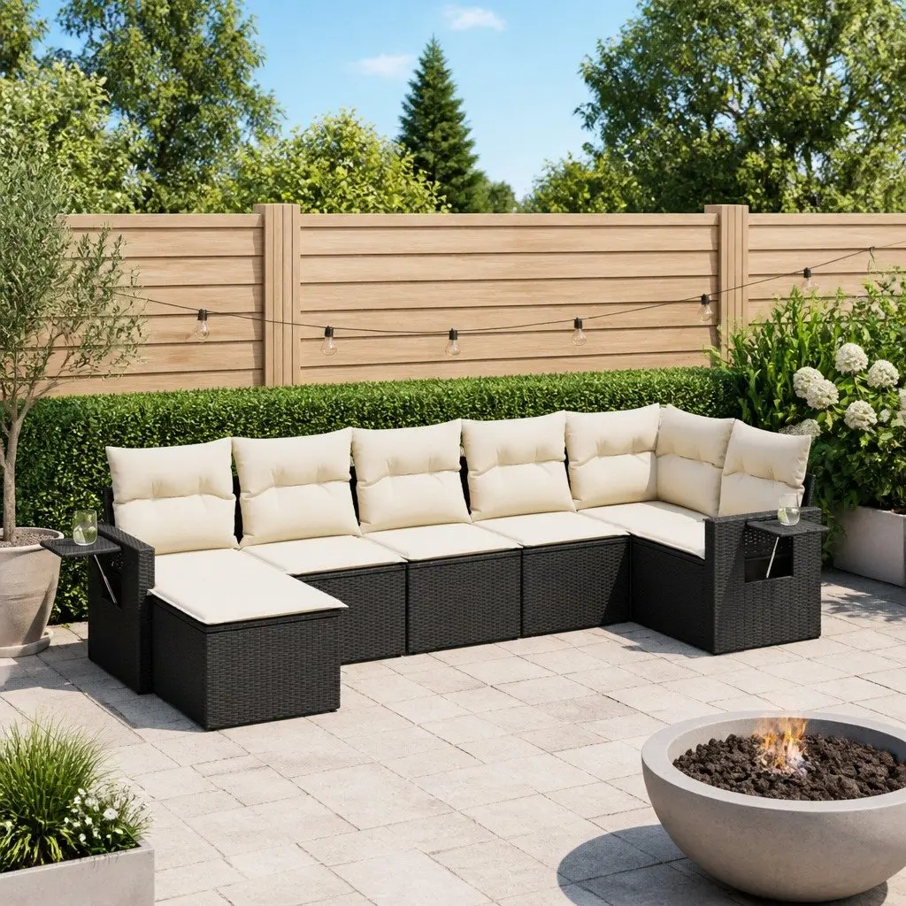 7 Piece Garden Sofa Set Outdoor Patio Furniture PE Rattan Black with Cushions