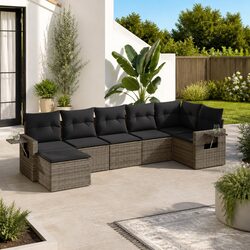 7 Piece Garden Sofa Set Outdoor Furniture Lounge Grey Poly Rattan with Cushions