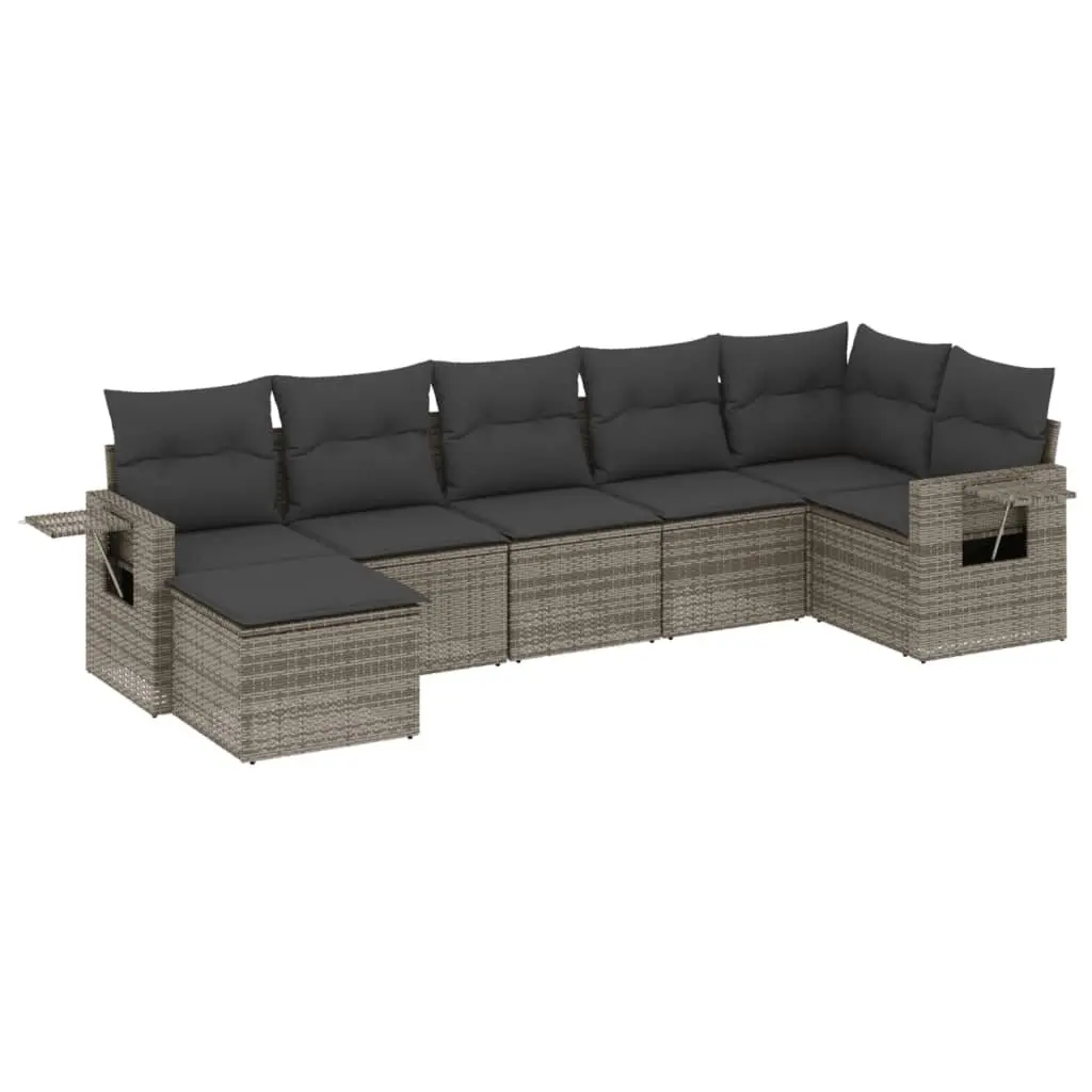 7 Piece Garden Sofa Set Outdoor Furniture Lounge Grey Poly Rattan with Cushions