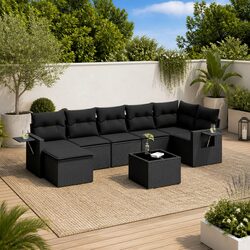 Garden Sofa Set 8 Piece Outdoor Furniture Patio Lounge Black with Cushions