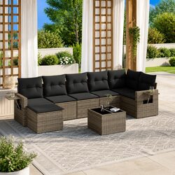 8 Piece Garden Sofa Set Grey Poly Rattan Outdoor Furniture Patio Lounge Cushions