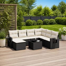 Garden Sofa Set 8 Piece Outdoor Furniture Patio Black Poly Rattan with Cushions