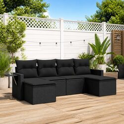 Garden Sofa Set 6 Piece Outdoor Furniture Modular Black Poly Rattan Patio