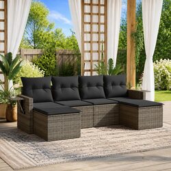 6 Piece Garden Sofa Set Grey Poly Rattan Outdoor Furniture Patio Seating with