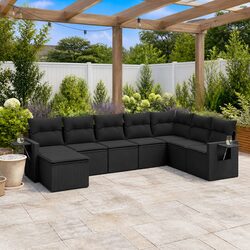 Garden Sofa Set 8 Piece Outdoor Furniture Black Poly Rattan Patio Cushions