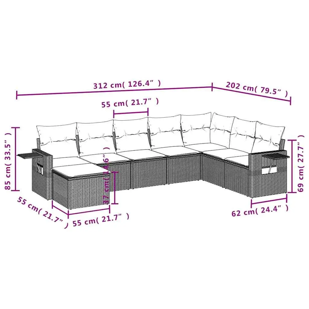 Garden Sofa Set 8 Piece Outdoor Furniture Black Poly Rattan Patio Cushions