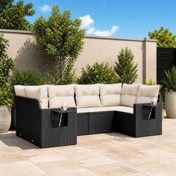 Garden Sofa Set 6 Piece Outdoor Furniture Patio Black Poly Rattan Modular