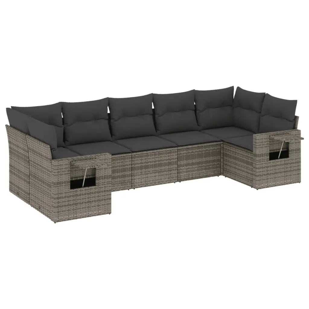 7 Piece Garden Sofa Set Outdoor Furniture Patio Lounge with Cushions Grey Rattan
