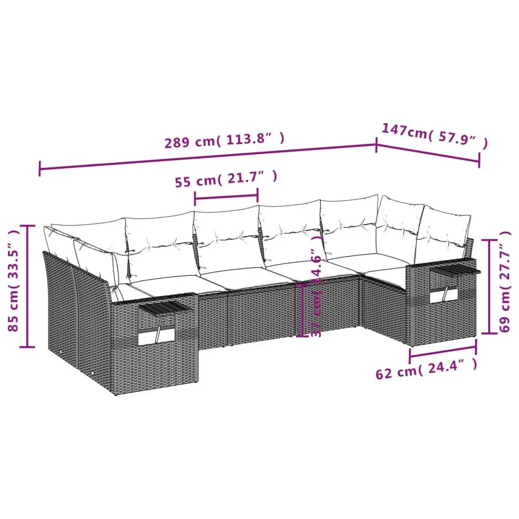 7 Piece Garden Sofa Set Outdoor Furniture Patio Lounge with Cushions Grey Rattan